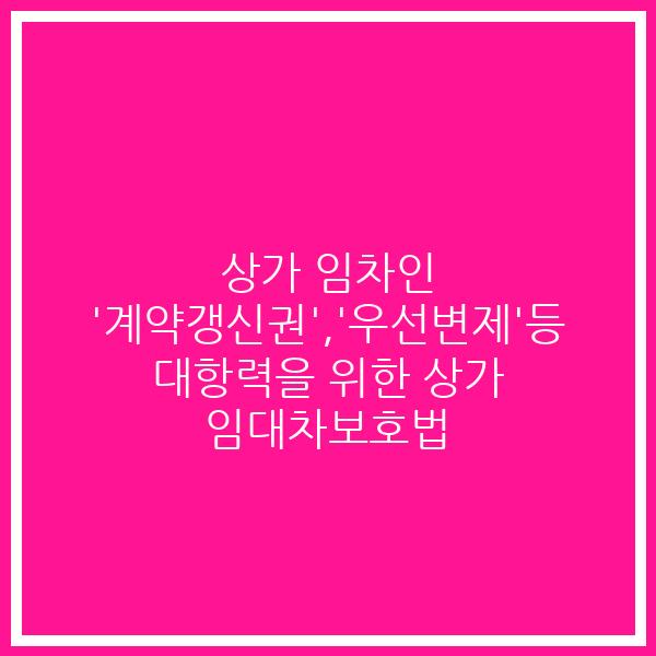 상가 임차인 ‘계약갱신권’,’우선변제’등 대항력을 위한 상가 임대차보호법