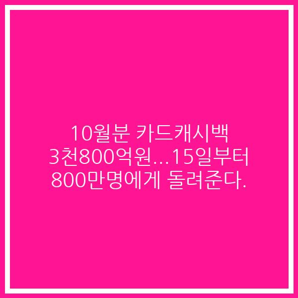 10월분 카드캐시백 3천800억원…15일부터 800만명에게 돌려준다.