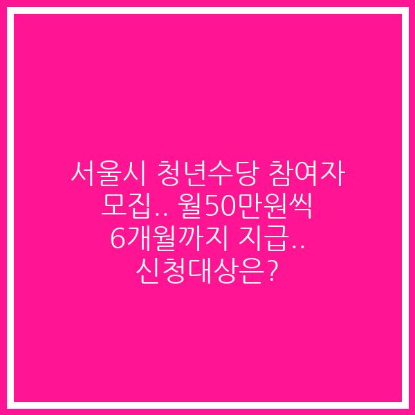 서울시 청년수당 참여자 모집.. 월50만원씩 6개월까지 지급.. 신청대상은?