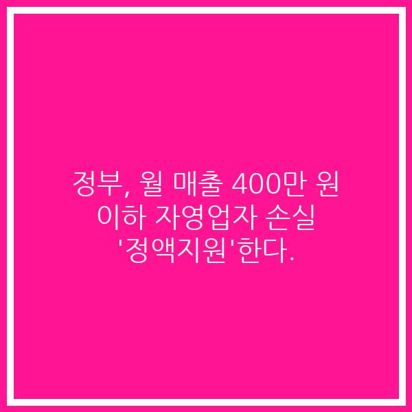 정부, 월 매출 400만 원 이하 자영업자 손실 ‘정액지원’한다.