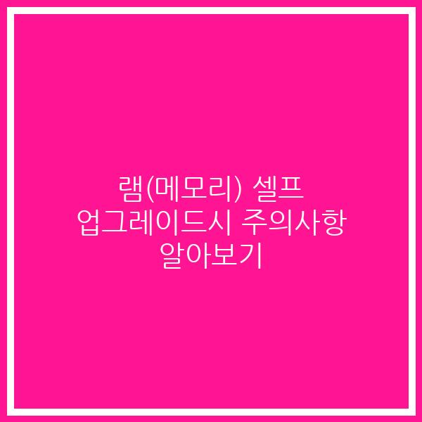 램(메모리) 셀프 업그레이드시 주의사항 알아보기 램(메모리) 셀프 업그레이드시 주의사항 알아보기