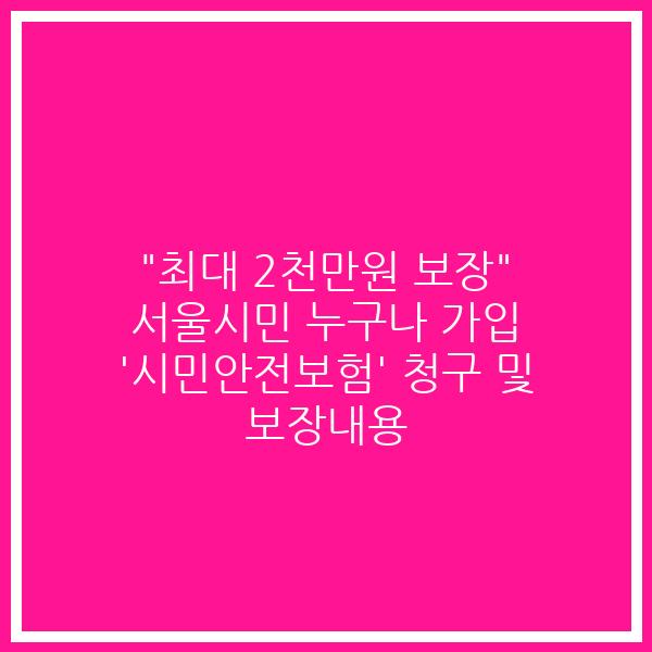 “최대 2천만원 보장” 서울시민 누구나 가입 ‘시민안전보험’ 청구 및 보장내용