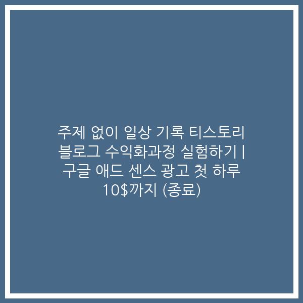 주제 없이 일상 기록 티스토리 블로그 수익화과정 실험하기 | 구글 애드 센스 광고 첫 하루 10$까지 (종료)