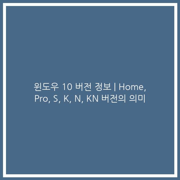 윈도우 10 버전 정보 | Home, Pro, S, K, N, KN 버전의 의미 윈도우 10 버전 정보 | Home, Pro, S, K, N, KN 버전의 의미