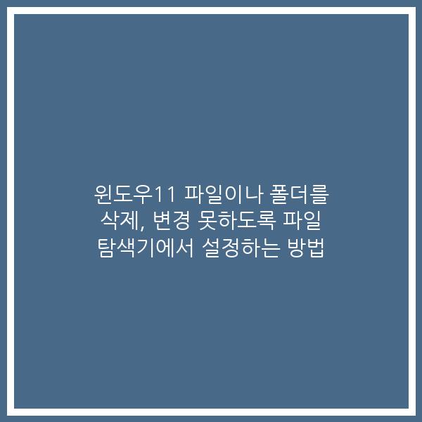 윈도우11 파일이나 폴더를 삭제, 변경 못하도록 파일 탐색기에서 설정하는 방법
