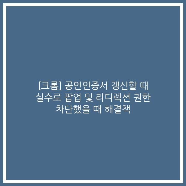 [크롬] 공인인증서 갱신할 때 실수로 팝업 및 리디렉션 권한 차단했을 때 해결책