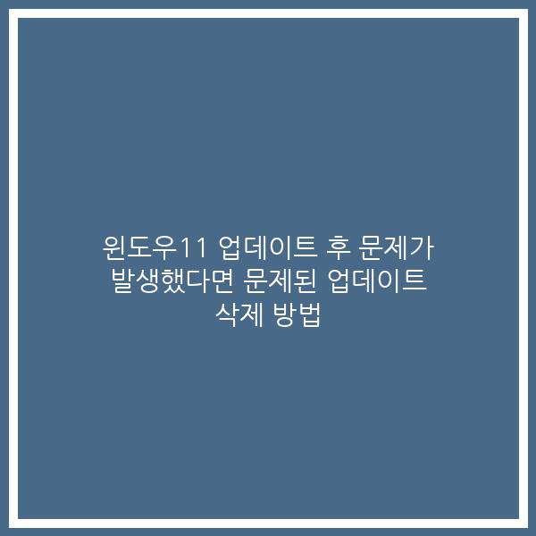 윈도우11 업데이트 후 문제가 발생했다면 문제된 업데이트 삭제 방법