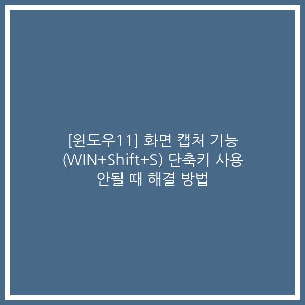[윈도우11] 화면 캡처 기능 (WIN+Shift+S) 단축키 사용 안될 때 해결 방법