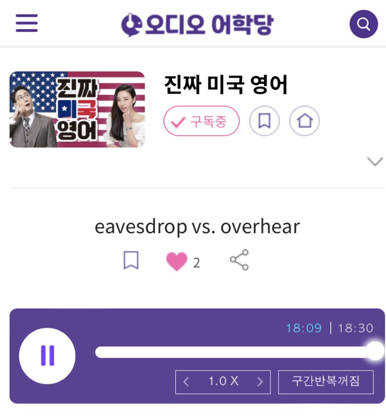 23.05.10.수 eavesdrop vs. overhear 진짜 미국 영어 You heard [someone]