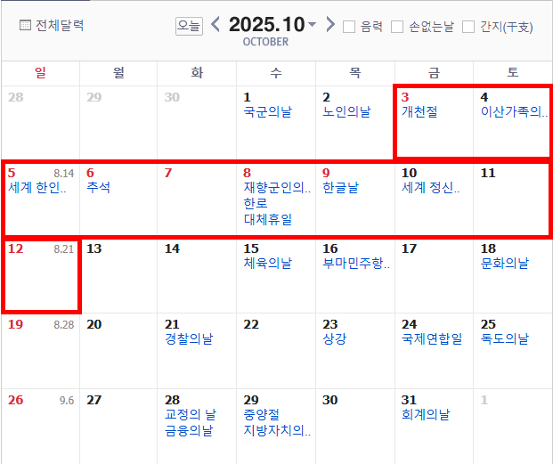 10월 10일 임시공휴일 지정 가능성, 최대 10일 황금연휴 될까?