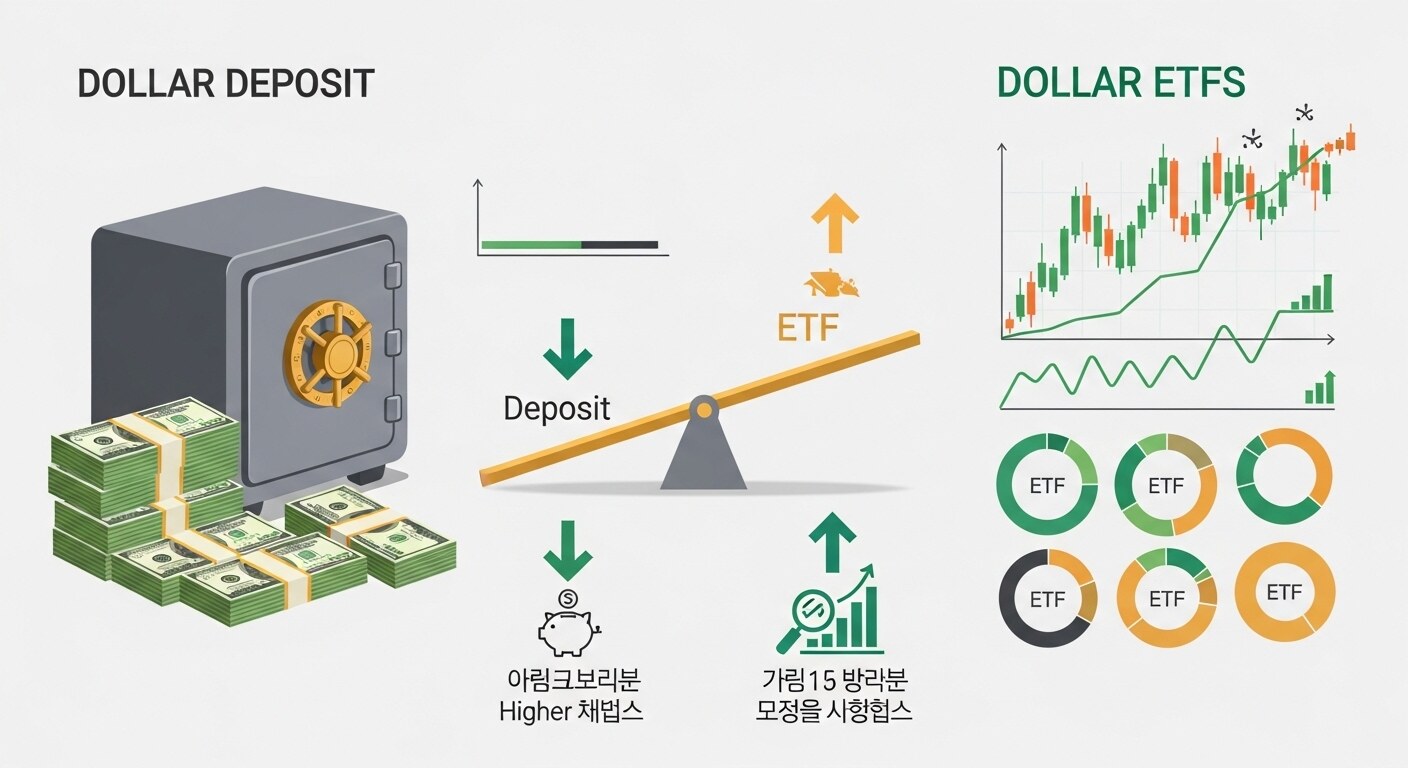 달러 예금 vs 달러 ETF 수익률·세금·안정성 완벽 비교 2025 3 달러 예금 vs 달러 ETF 수익률·세금·안정성 완벽 비교 2025