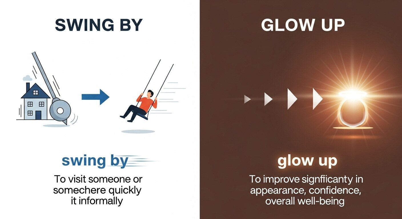 swing by 와 stop by, glow up 과 grow up — 헷갈리는 구동사 완전 정리