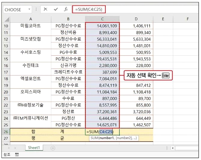 엑셀 자동 합계 함수 이용해 합계(평균) 구하기 2 ywAAAAAAQABAAACAUwAOw==
