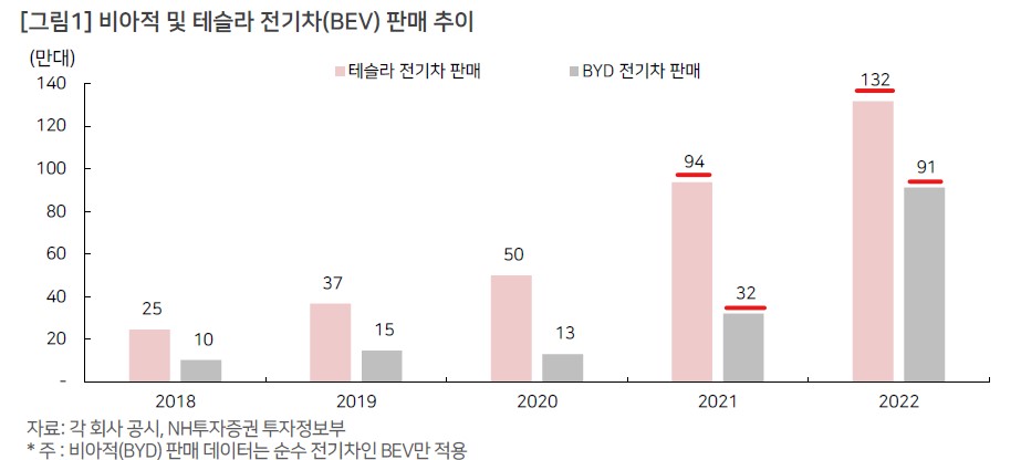 전기차 1위는? 비야디(BYD) vs 테슬라(TSLA) 2 비야디, 테슬라 전기차 판매 추이