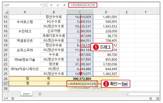 엑셀 자동 합계 함수 이용해 합계(평균) 구하기 4 ywAAAAAAQABAAACAUwAOw==