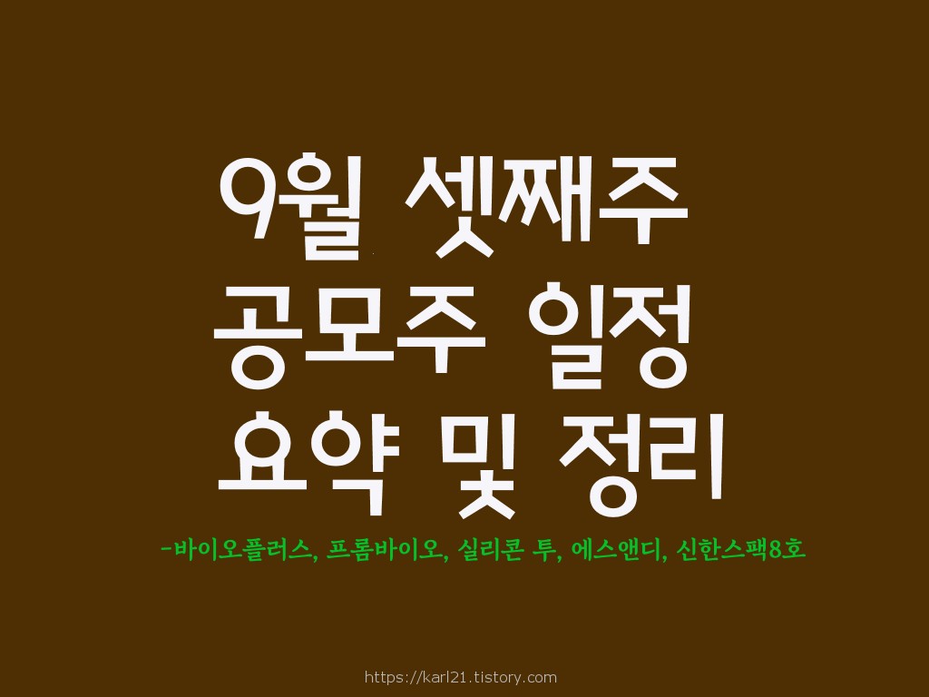 추석 전, 9월 셋째주 공모주 일정/요약 및 정리/바이오플러스, 신한스팩8호, 실리콘 투, 프롬 바이오, 에스앤디 1 ywAAAAAAQABAAACAUwAOw==