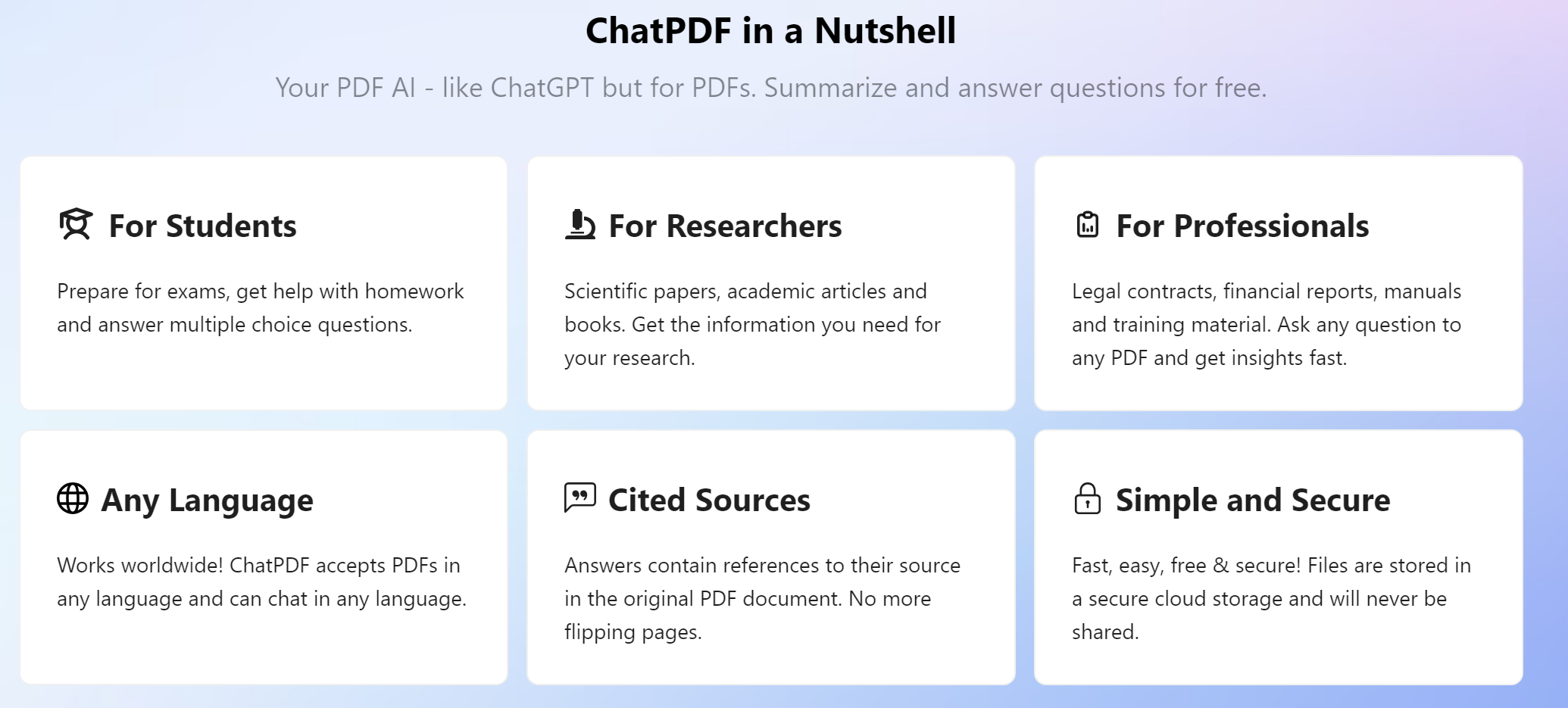 PDF를 업로드하고 인공지능과 대화하는 가능한 - ChatPDF 사이트 소개 2 주요 기능