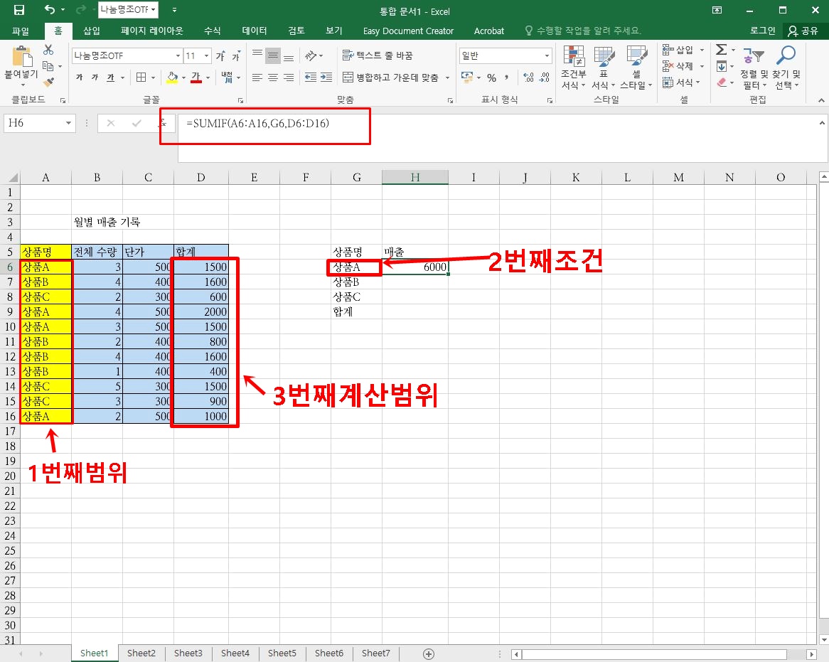 엑셀 조건셀 합계구하는 'SUMIF' 함수 알아보기 1 ywAAAAAAQABAAACAUwAOw==